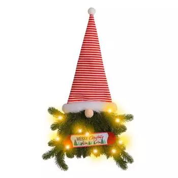 Перевернутый рождественский венок в полоску, высокая шляпа, безликая кукла, светящийся венок для подвешивания на дверь, для домашнего декора