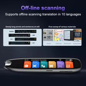 Перевод словаря Сканирование пера Устройство для чтения Сканирование текста Чтение Переводчик Подключение WiFi/BT 142 языка Онлайн-переводчик чёрный
