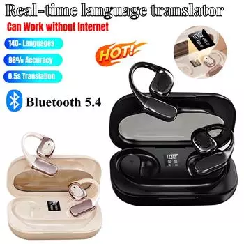 Переводчик языка в режиме реального времени Наушники с точностью 98% Мгновенный голосовой переводчик языка Наушники с искусственным интеллектом Наушники-переводчики чёрный