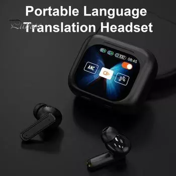 Переводчик языков Сенсорное управление Наушники-вкладыши Совместимость с Bluetooth 144 языка Сенсорный ЖК-экран Переводчик в реальном времени оранжевый