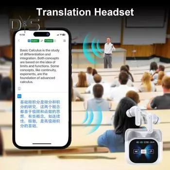 Переводчик языков Сенсорное управление Наушники-вкладыши Совместимость с Bluetooth 144 языка Сенсорный ЖК-экран Переводчик в реальном времени чёрный