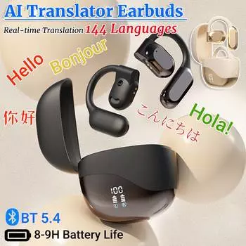 Переводчик в реальном времени с искусственным интеллектом, наушники-вкладыши, совместимые с Bluetooth, 5.4, гарнитура с шумоподавлением для переводчика в деловых поездках чёрный