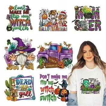 Переводная картинка на Хэллоуин, 15 листов DTF-переводной картинки, готовой к печати, ведьма, призрак, тыква, наклейка на футболку, толстовку своими руками