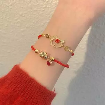 Переводная красная веревка женский браслет с тигром и зодиаком ручной работы из микро-инкрустированного циркония и медной монеты