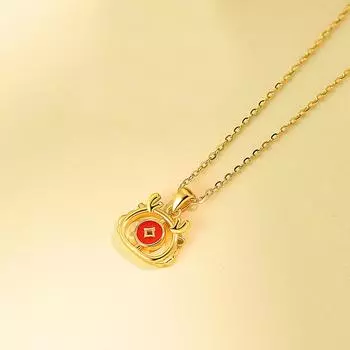 Переводное ожерелье Fulong, медная монета, инкрустированный клеем бриллиант, милая цепочка с драконом на ключице