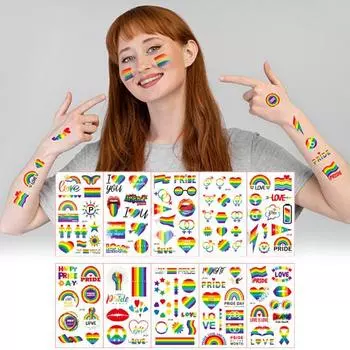 Переводные картинки для татуировок Яркие цветные режущиеся удобные декоративные модные унисекс-инструменты для макияжа Различные формы Прайд-День Любовь Радуга Вечеринка Татуировка на тело