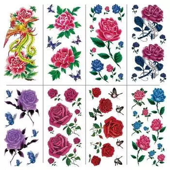 Переводные картинки с изображением цветка феникса и розы, водонепроницаемые наклейки для татуировки, набор для имитации татуировки 90*190MM