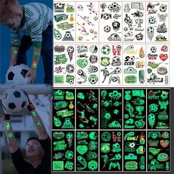 Переводные наклейки для тела, наклейки для боди-арта, светящиеся временные татуировки, футбольные татуировки, наклейки для татуировок 10 Sheets
