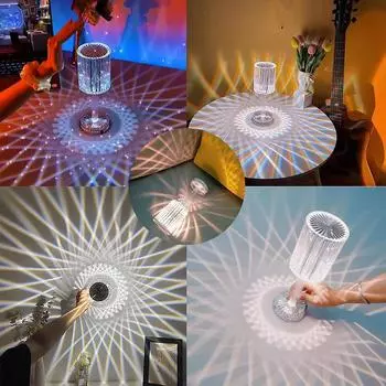 Перезаряжаемая 3D алмазная хрустальная настольная лампа с сенсорным RGB-дисплеем, меняющая цвет, ночники на прикроватной тумбочке, акриловая беспроводная настольная лампа
