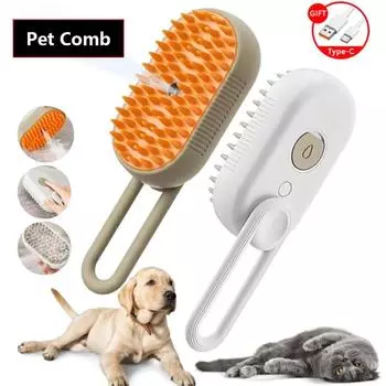 Перезаряжаемая 4-в-1 паровая щетка для удаления шерсти у кошек и собак, антистатическая паровая щетка для домашних животных, массажный очищающий спрей для удаления шерсти