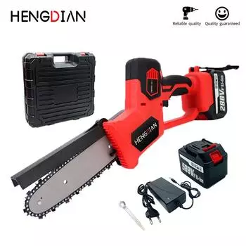 Перезаряжаемая электрическая цепная пила HENGDIAN, портативная садовая лесозаготовительная пила, 20 В, литиевая батарея Makita, 8-дюймовая цепь, беспроводной электрический инструмент