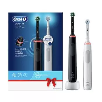 Перезаряжаемая электрическая зубная щетка ORAL B Pro 3900, комплект из 2 предметов, черный и белый, оригинал