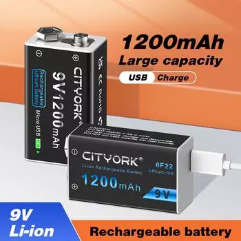 Перезаряжаемая батарея 1200 мАч, 9 В, батарейки Micro USB, 9 В, литиевая аккумуляторная батарея 9 В для мультиметра, микрофона, игрушки