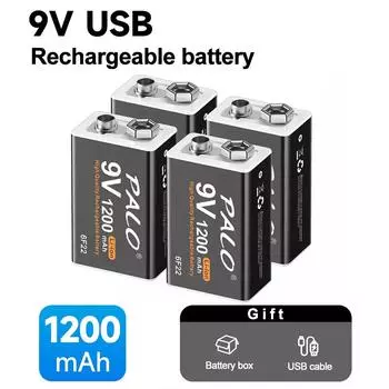 Перезаряжаемая батарея PALO 6F22, 9 В, литий-ионная литий-ионная батарея, 1200 мАч, Micro USB, 9 В, литий-ионная для модели радиоуправляемого вертолета, игрушечный микрофон 1pcs