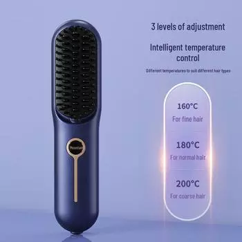 Перезаряжаемая беспроводная керамическая расческа двойного назначения для выпрямления и завивки волос с отрицательными ионами фиолетовый