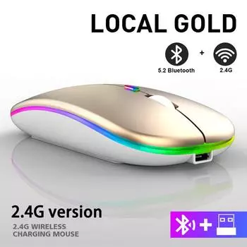 Перезаряжаемая беспроводная мышь Bluetooth с частотой 2,4 ГГц, USB RGB, 1600 точек на дюйм, мышь для компьютера, ноутбука, планшета, Macbook, игровая мышь, геймер золотой