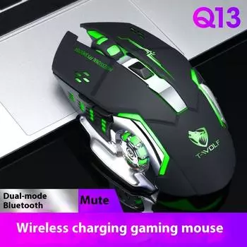 Перезаряжаемая беспроводная мышь двухрежимная bluetooth игровая светящаяся металлическая мышь офисная бесшумная