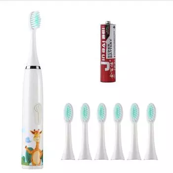 Перезаряжаемая детская электрическая зубная щетка, 4 режима с водонепроницаемой памятью, 6 насадок White battery белый