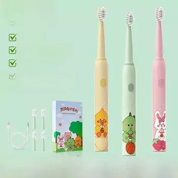 Перезаряжаемая детская электрическая зубная щетка с антибактериальными мягкими щетинками DuPont 4 brush heads, Bobo Rabbit