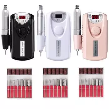 Перезаряжаемая дрель для ногтей, 35000 об/мин, для маникюра, низкий уровень шума, профессиональная электрическая шлифовальная машина для ногтей, набор аксессуаров us