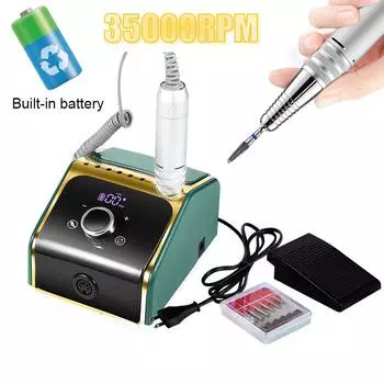 Перезаряжаемая дрель для ногтей, 35000 об/мин, электрическая фреза, наборы фрез для маникюра, педикюра, набор для дрели для ногтей, ручка для салона, оборудование для ногтей EU Plug белый