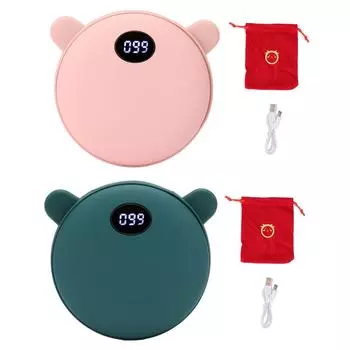 Перезаряжаемая грелка для рук Cute Bear 5200mAh 3 температурных режима размер ладони электрическая грелка для телефона планшета Pink Bear Ears