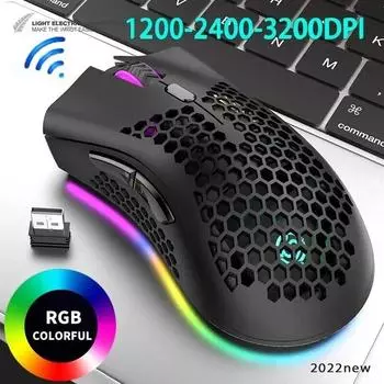 Перезаряжаемая игровая мышь USB 2,4G, беспроводная RGB-подсветка, сотовая игровая мышь, настольный ПК, компьютер, ноутбук, мышь для ноутбука чёрный
