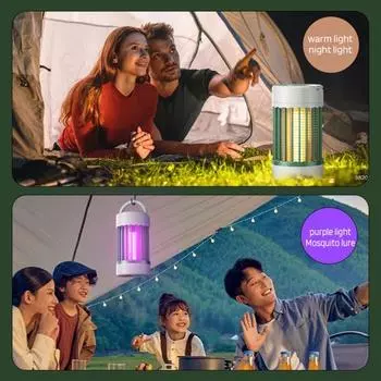 Перезаряжаемая светодиодная лампа от комаров Высоковольтная мощность Теплое освещение Без мерцания Безопасное использование Эффективная электрическая лампа от комаров Zapper Micro USB зелёный