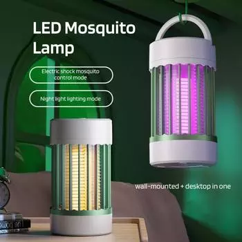 Перезаряжаемая светодиодная лампа от комаров Высоковольтная мощность Теплое освещение Без мерцания Безопасное использование Эффективная электрическая лампа от комаров Zapper Micro USB зелёный