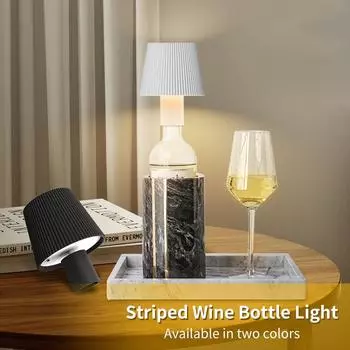 Перезаряжаемая светодиодная настольная лампа в полоску, винная бутылка, настольный ночник, сенсорный выключатель для гостиной, спальни, обеденного бара, декора, Lighti чёрный