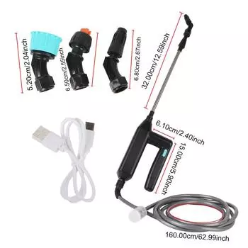 Перезаряжаемая телескопическая ручка 7,4 В с 3 распылительными насадками, шланг 3 м, аккумуляторный распылитель, электрический распылитель воды чёрный