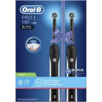 Перезаряжаемая зубная щетка Oral-B Pro1 790 Black Edition, 2 шт. в упаковке