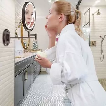 Перезаряжаемое настенное зеркало для макияжа с подсветкой 8 дюймов Двустороннее светодиодное зеркало для макияжа 1X 10X увеличение 3 цвета подсветки Сенсорное United States