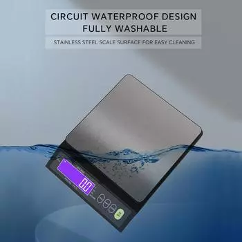 Перезаряжаемые электрические весы для выпечки IP67 Водонепроницаемые высокоточные кухонные весы с подсчетом тары 10kg 1g чёрный