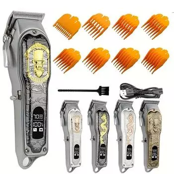 Перезаряжаемые беспроводные машинки для стрижки волос для мужчин, профессиональный триммер для бороды со светодиодным дисплеем для точных стрижек A