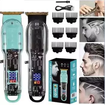 Перезаряжаемые машинки для стрижки волос Профессиональные машинки для стрижки волос Прозрачные электрические триммеры для волос для мужчин Беспроводная машинка для стрижки волос чёрный