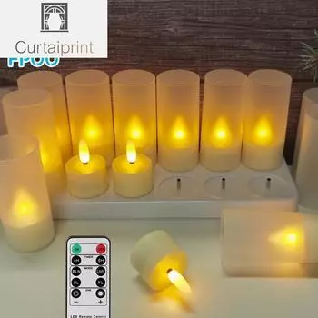 - Перезаряжаемые мерцающие свечи с таймером, светодиодная свеча с дистанционным управлением, украшение для дома на день рождения, подарок гостю, 12 шт.