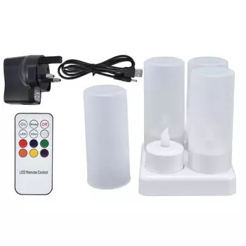 Перезаряжаемые светодиодные мерцающие беспламенные свечи красочные чайные свечи с дистанционным управлением и зарядкой