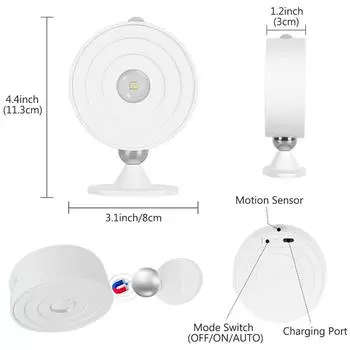 Перезаряжаемые светодиодные настенные бра с датчиком движения, настенные беспроводные светильники, вращающиеся на 360°, магнитная лампа для чтения для спальни в помещении Warm Light белый