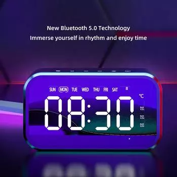 Перезаряжаемые зеркальные часы-будильник с Bluetooth-динамиком, подключаемым модулем TF, радио, стерео, креативные подарки, отображение температуры и времени белый