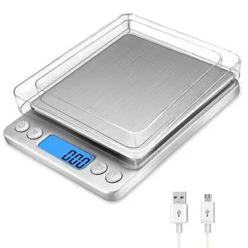 Перезаряжаемые ЖК-цифровые кухонные весы Мини из нержавеющей стали Точные ювелирные электронные весы Весы электронные цифровые 3Kg
