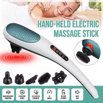 Перезаряжаемый беспроводной ручной массажер для спины Электрический массажер для глубоких тканей «Дельфин» для мышц спины, ног, шеи, плеч, ног, тела, облегчения боли зелёный