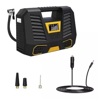 Перезаряжаемый беспроводной воздушный компрессор для накачивания шин 12 В постоянного тока автомобильный насос с цифровым манометром аварийный светодиодный свет 1 pcs чёрный