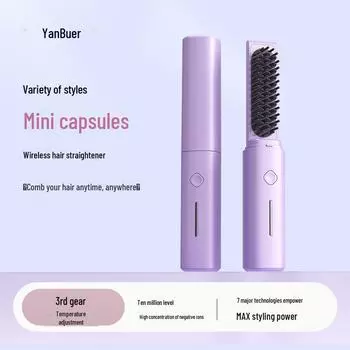 Перезаряжаемый беспроводной выпрямитель для волос и расческа для завивки волос двойного назначения с отрицательными ионами, безопасный для волос, портативный, идеально подходит для использования в общежитии. No need to plug in, long-lasting battery life