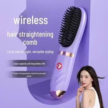 Перезаряжаемый беспроводной выпрямитель и щипцы для завивки волос: Портативная дорожная расческа для укладки двойного назначения с функцией ухода за волосами с отрицательными ионами для разглаживания. charging model, gift box, чёрный