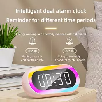 Перезаряжаемый будильник RGB Mood Light 2 будильника Громкий беспроводной динамик 12/24H Голосовое управление Настольный светодиодный цифровой будильник с функцией повтора сигнала