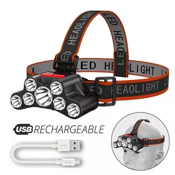 Перезаряжаемый через USB 7-светодиодный налобный фонарь, суперяркий налобный фонарь, 4 режима освещения с регулируемым держателем лампы для экспедиций
