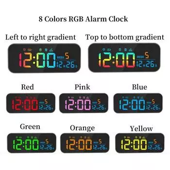 Перезаряжаемый цифровой будильник RGB с голосовым управлением, дата, неделя, двойной будильник, повтор, настольные часы, выключатель питания, 12/24-часовой музыкальный светодиодный будильник белый