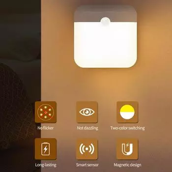 Перезаряжаемый датчик движения светодиодный ночник для аварийной ситуации спальня кухня ванная лестница коридор белый USB беспроводной светильник