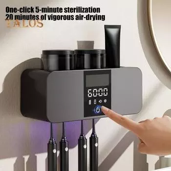 Перезаряжаемый держатель для зубных щеток с УФ-светом, цифровым дисплеем, большой емкостью, простой установкой, настенный органайзер для зубных щеток темно-серого